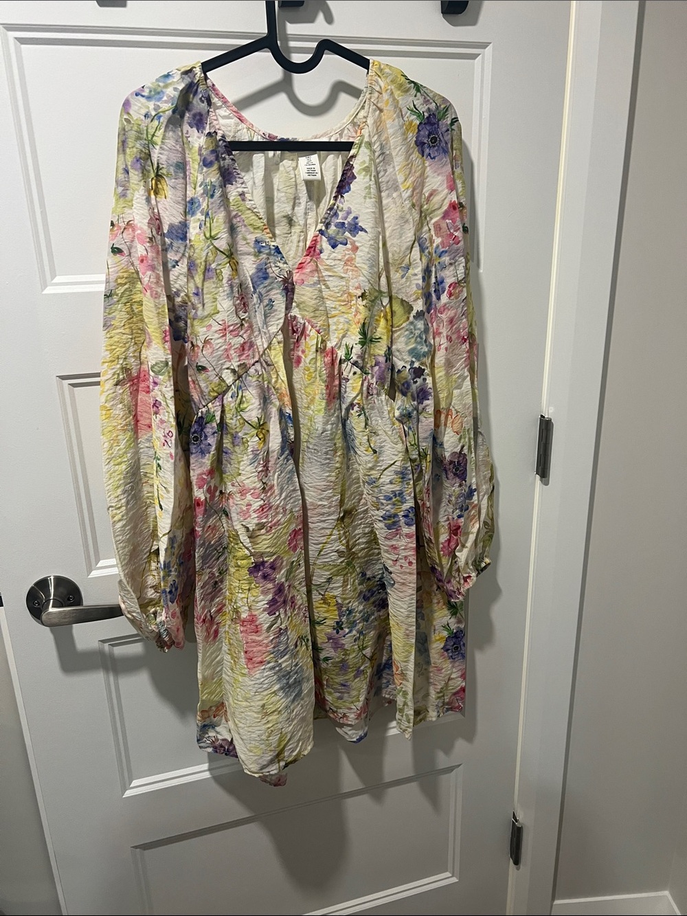 H&M Cream Floral Mini Dress with Pink, Purple & Yellow Accents